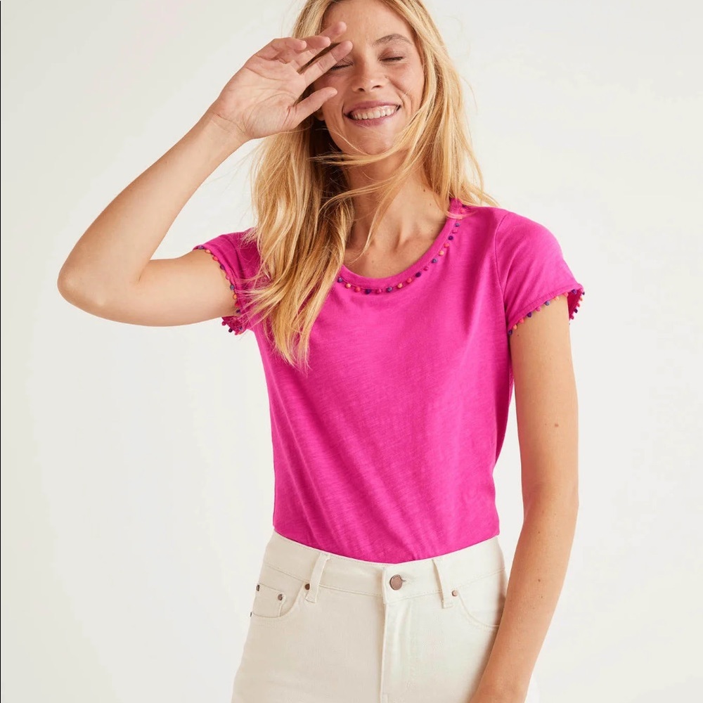 Boden British Charlie Pom Jersey Tee Shirt Pink M